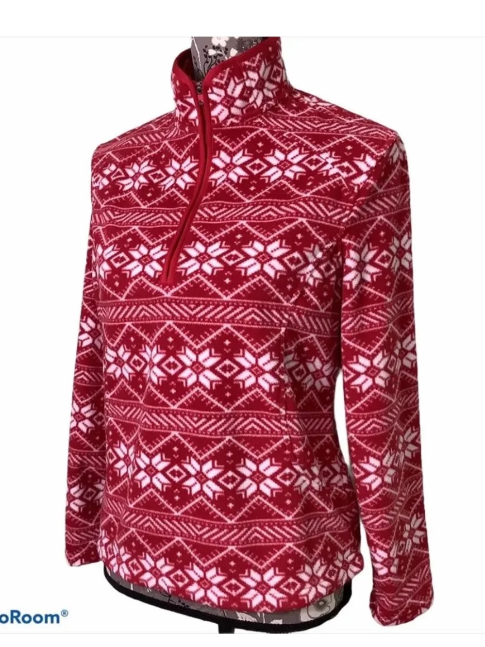 Lands' End Classic Snowflake Holiday Party Half-Zip Fleece Vintage Festive